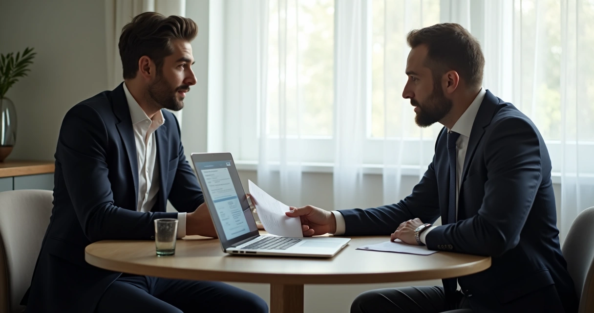 Advogado conversando com cliente sobre negociação de dívida 