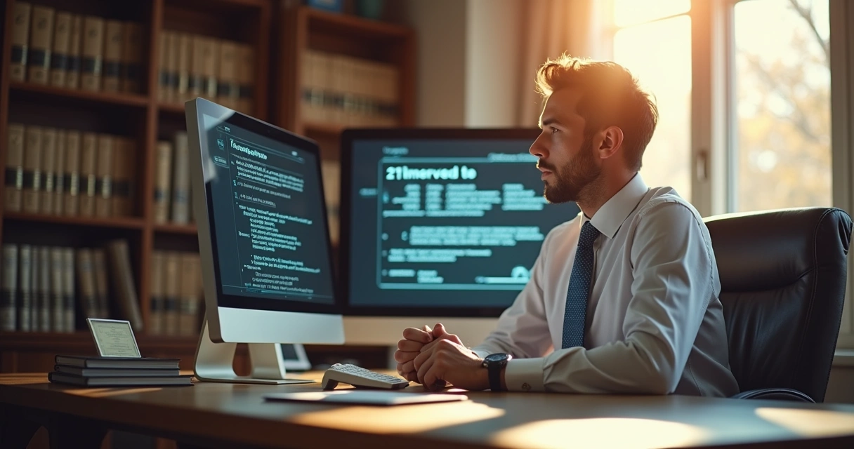 Homem sentado em frente ao computador verificando certificado digital 