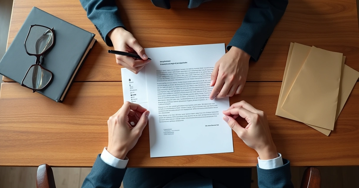 Mesa com correspondência e documentos de cartório