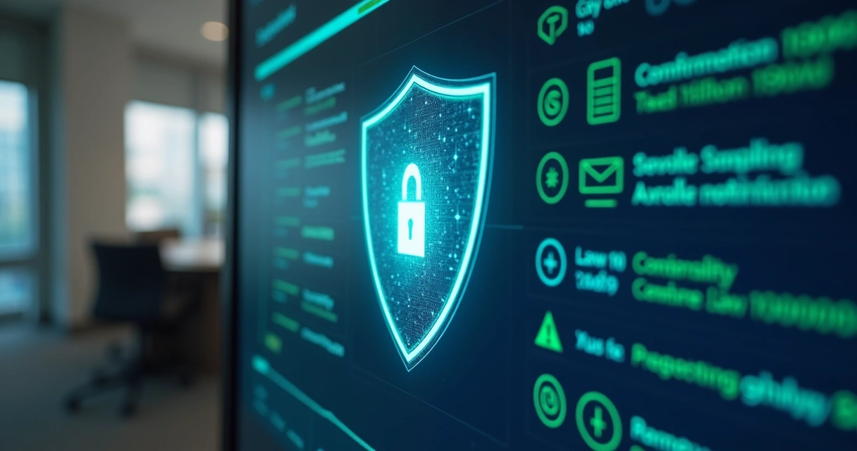 Tela de computador mostra segurança em envio de notificações jurídicas 
